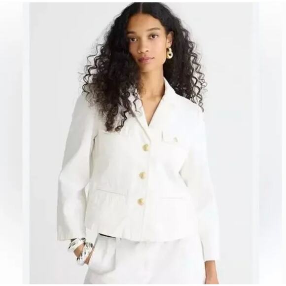 J Crew Denim Blazer Jacket 2 White NWT Jean BY815 Gold Button Nautical J.Crew - Picture 1 of 5